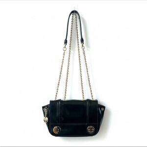 Milly Black Glazed Leather Mini Flap Cross Body Bag With Gold Chain New With Tag